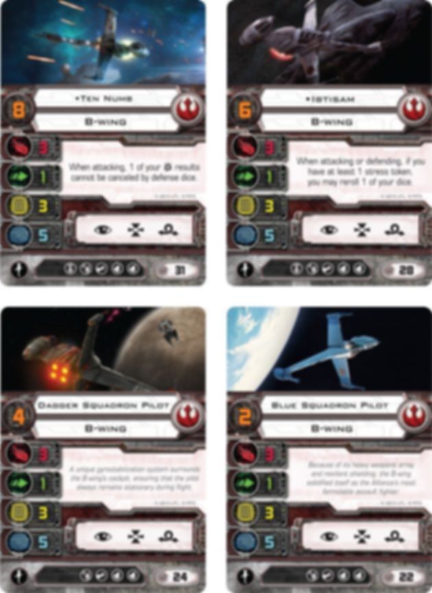 Star Wars: X-Wing Miniaturen-Spiel – B-Wing Erweiterungs-Pack karten