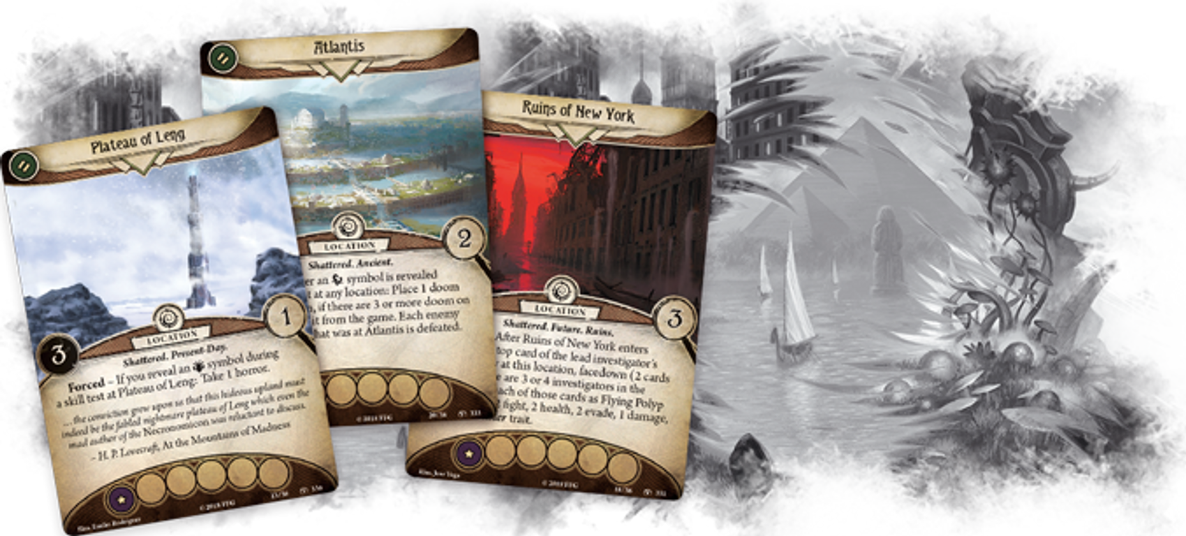 Arkham Horror: The Card Game – Shattered Aeons: Mythos Pack kaarten