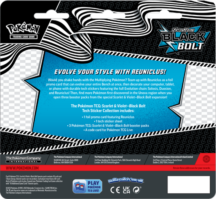 Pokémon Tcg: Scarlet & Violet - Black Bolt/White Flare Tech Sticker Blister back of the box