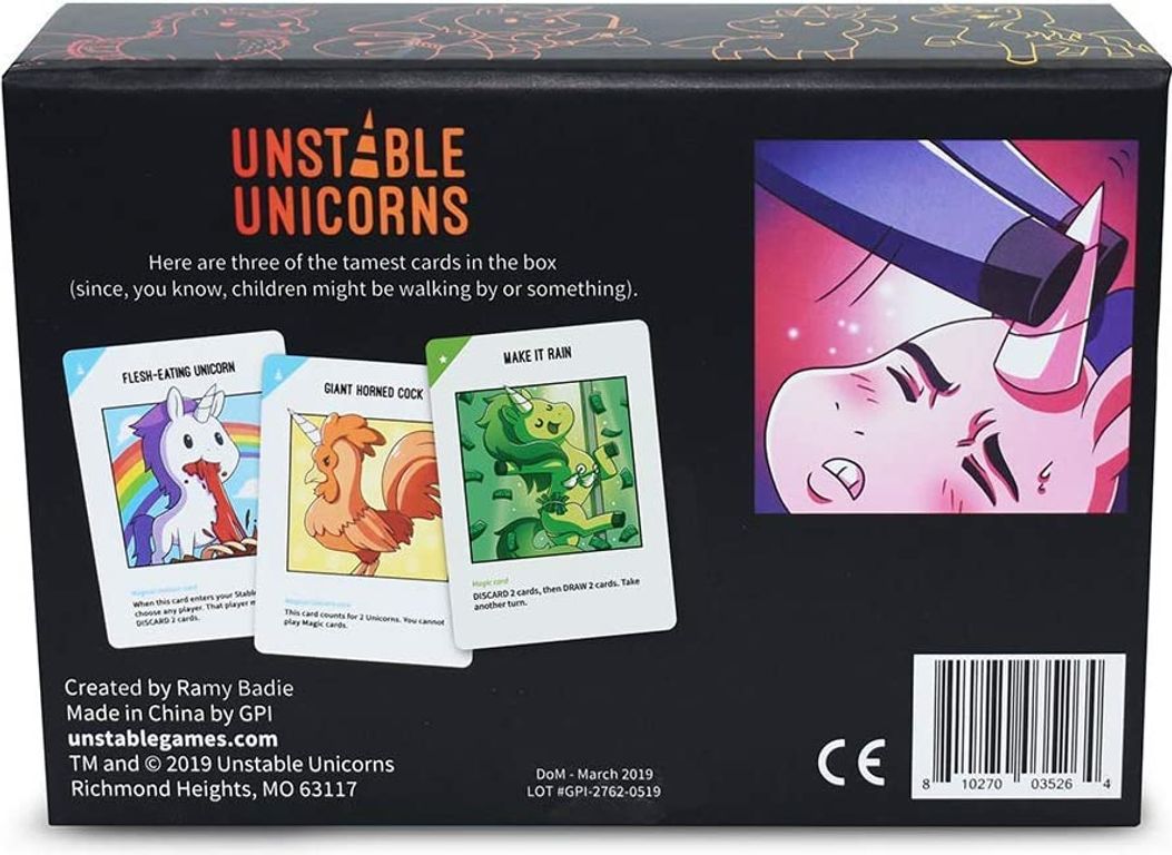 Unstable Unicorns: NSFW Base Game rückseite der box