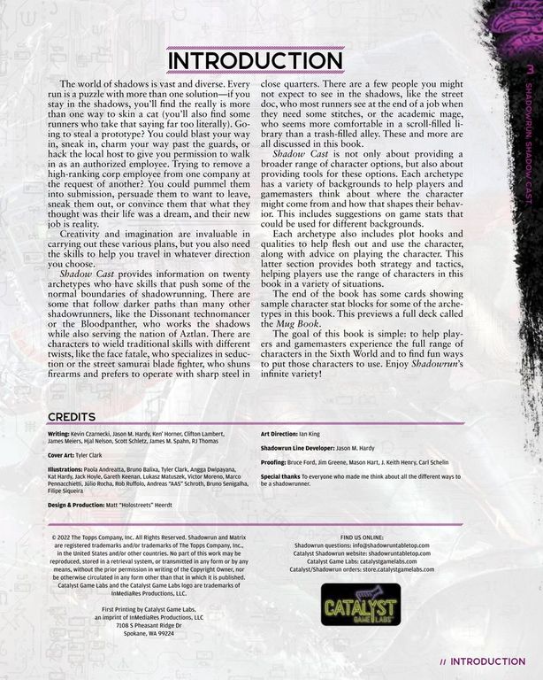 Shadowrun: Sixth World (6th Edition) -  Shadow Cast back of the box