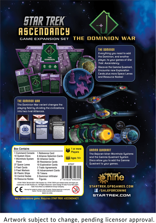 Star Trek Ascendancy: The Dominion War parte posterior de la caja