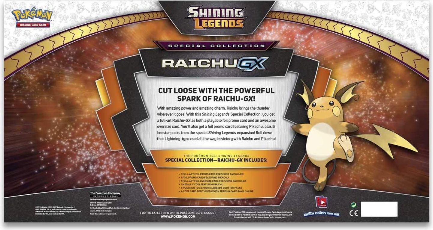 Pokémon: Shining Legends Raichu GX parte posterior de la caja