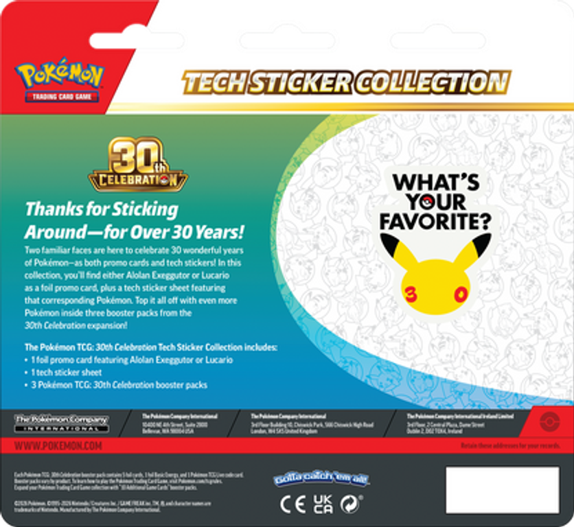 Pokémon: 30th Celebration - Tech Sticker Blister back of the box