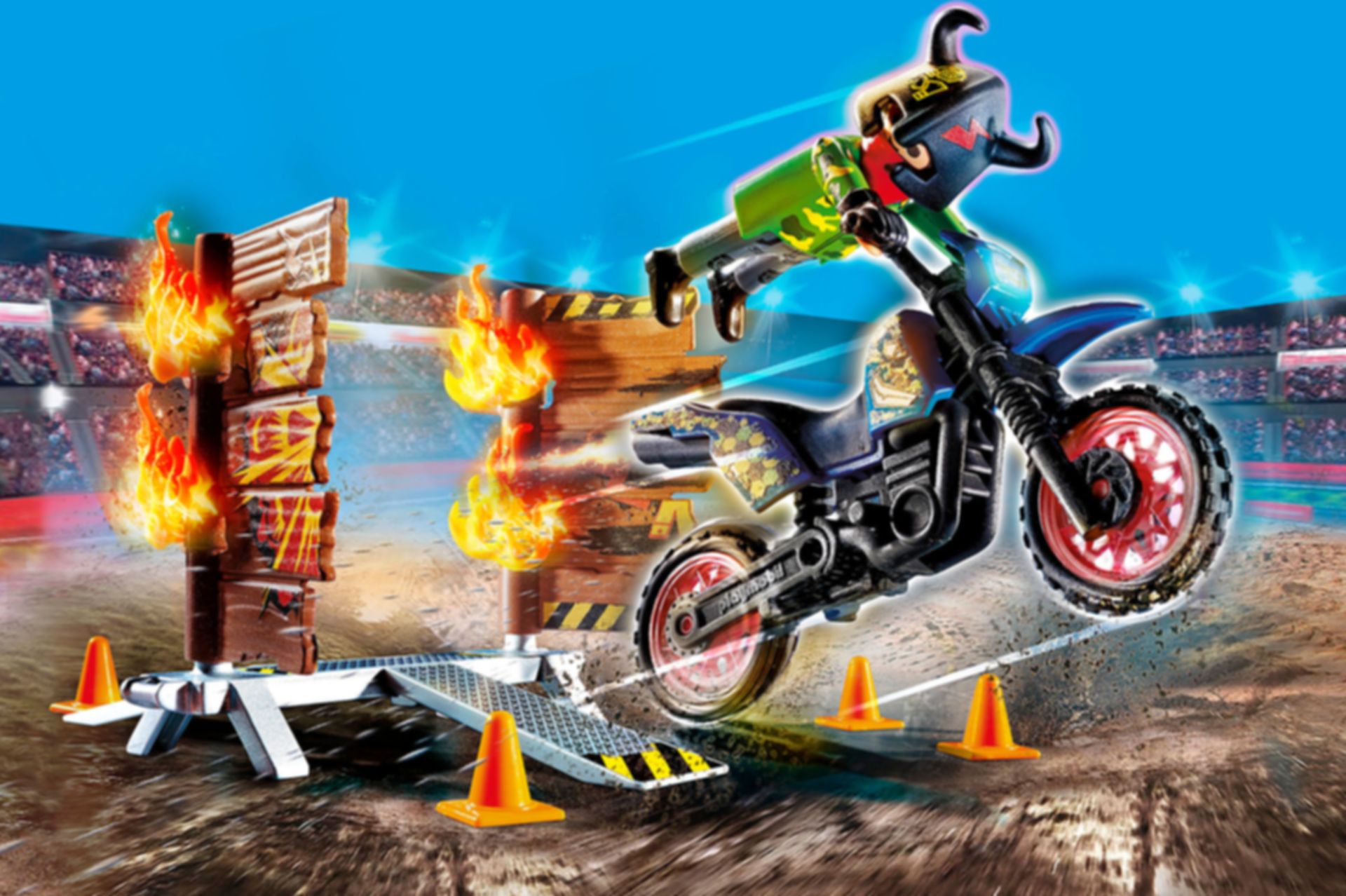 Playmobil® Stunt Show Stuntshow Pilote de moto et mur de feu