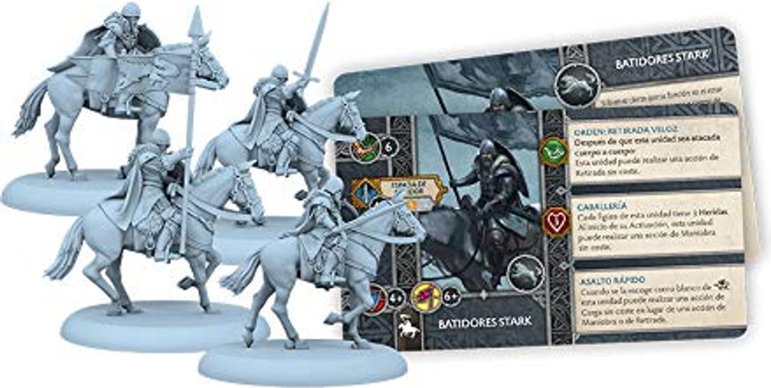 A Song of Ice & Fire: Tabletop Miniatures Game – Stark Outriders components