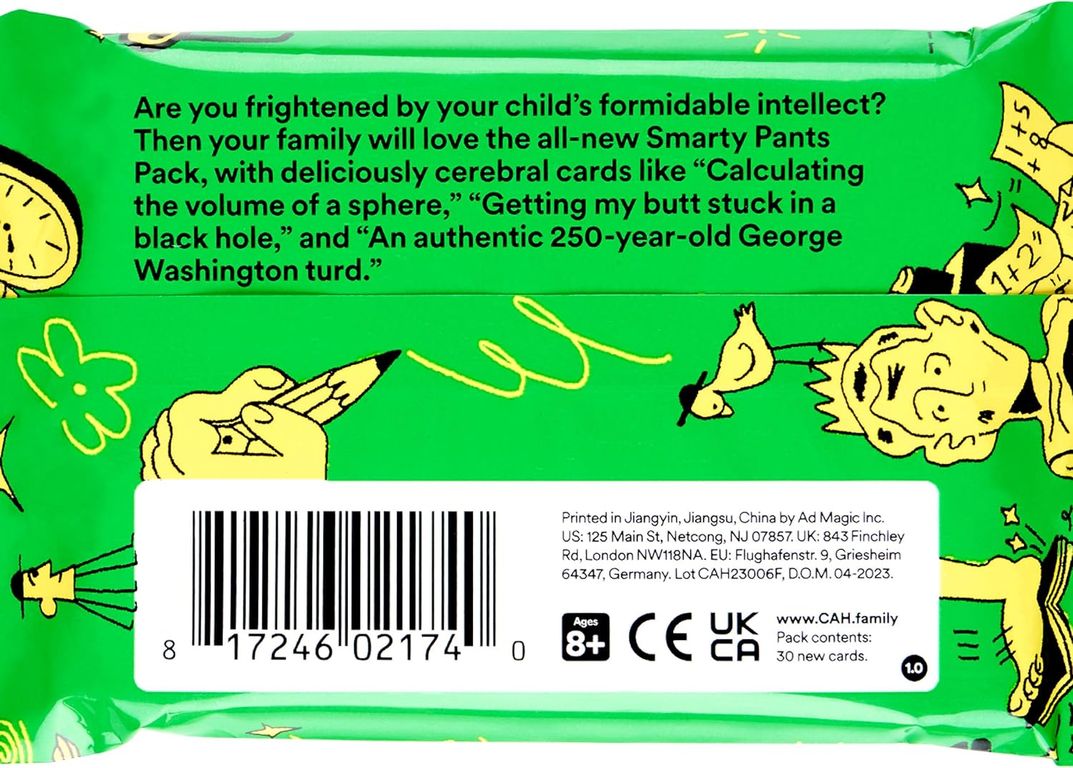 Cards Against Humanity: Family Edition – Smarty Pants Pack achterkant van de doos