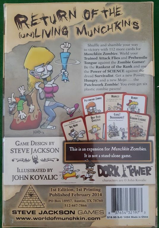 Munchkin Zombies: Armed and Dangerous back of the box