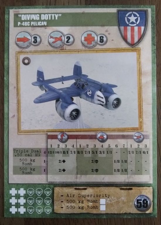 Dust Tactics: Allies P-48 Pelican - "Bellowing Bertie / Diving Dotty" components