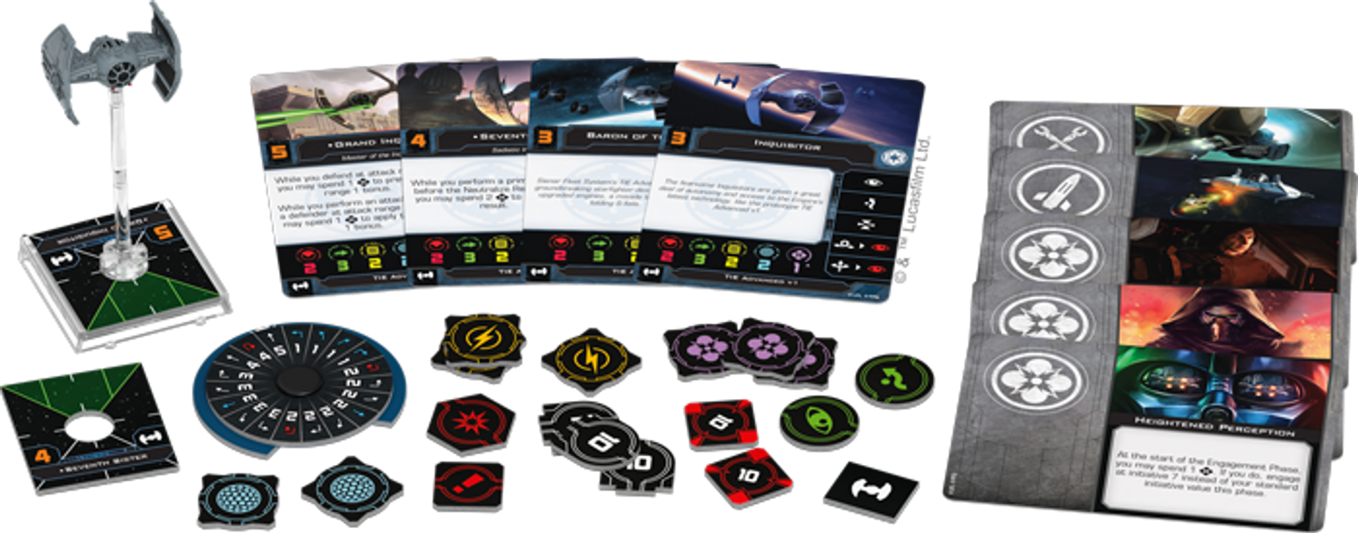 Star Wars: X-Wing (Second Edition) – Inquisitors' TIE Expansion Pack componenten