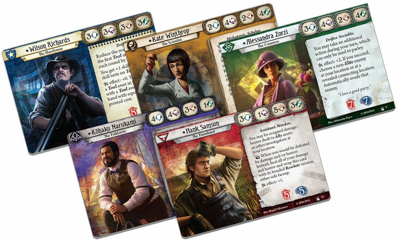 Arkham Horror: El Juego de Cartas – La fiesta del Valle de la Cicuta: Expansión de Investigadores cartas