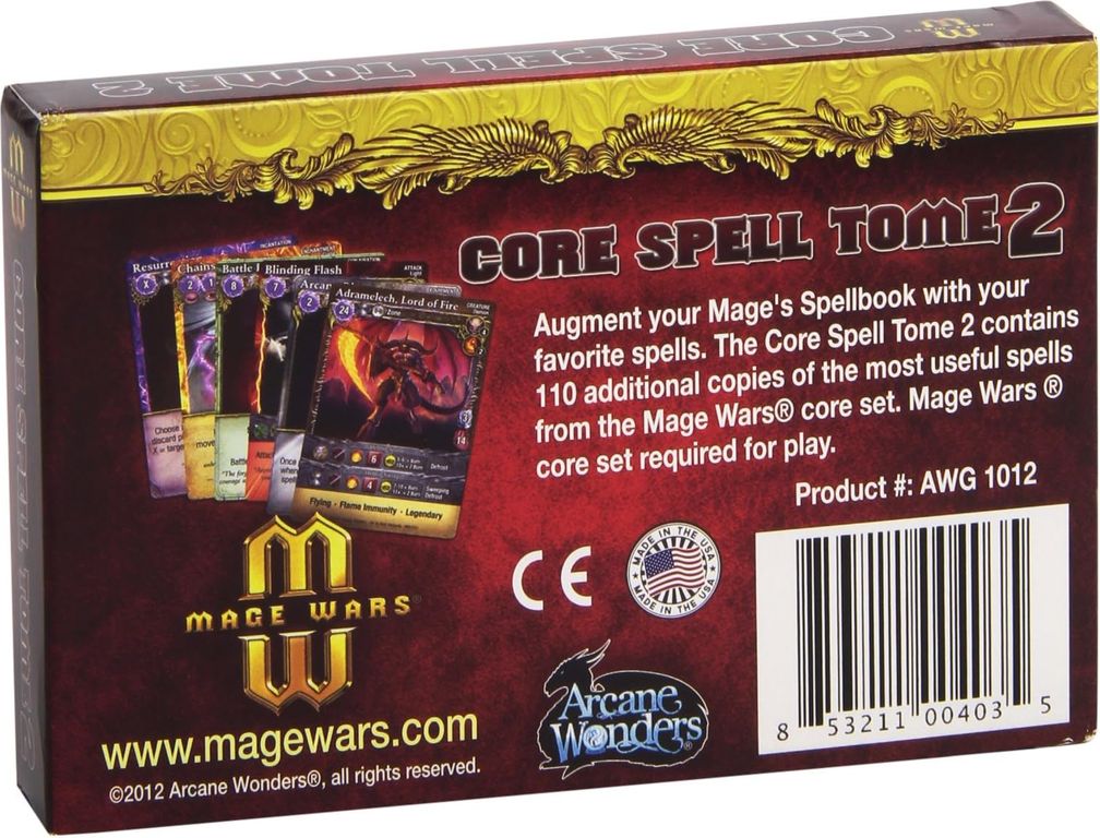 Mage Wars: Recueil de sort Tome 2 dos de la boîte