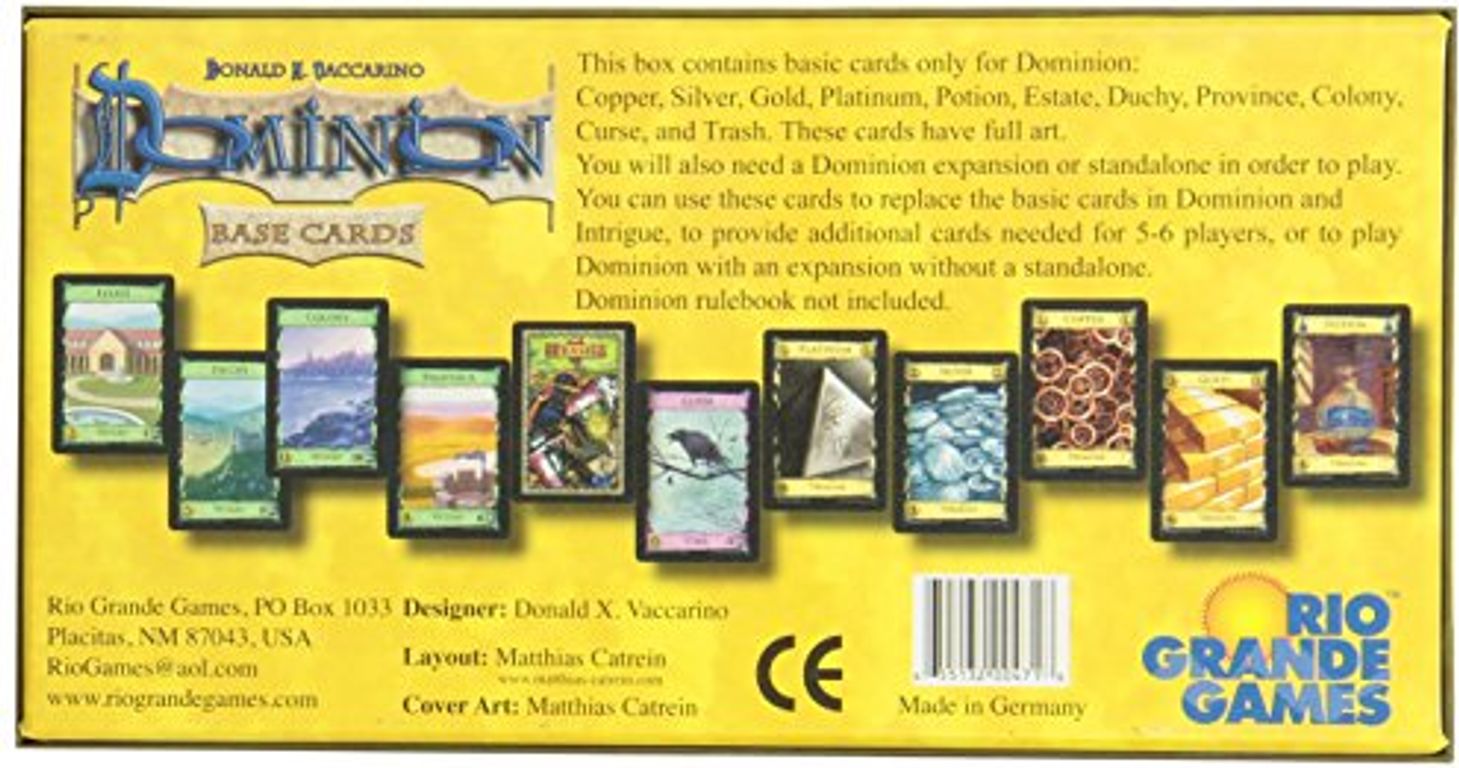 Dominion: Base Cards parte posterior de la caja