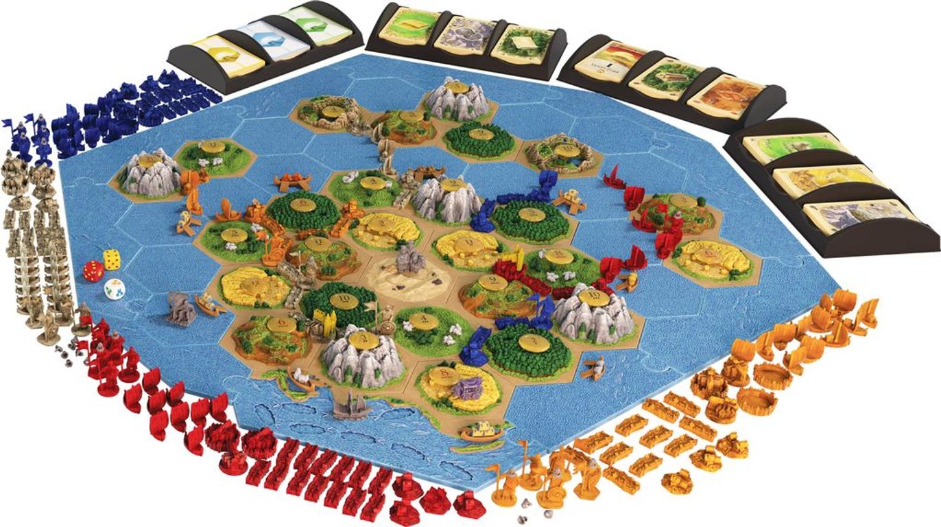 CATAN: 3D Expansions – Seafarers + Cities & Knights components