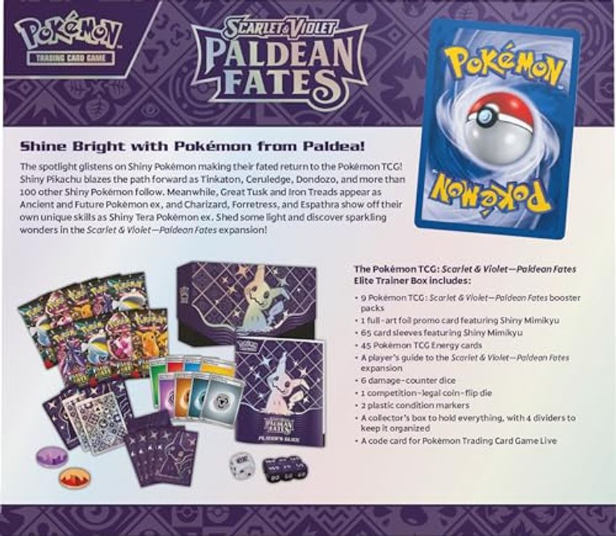 Pokémon Scarlet & Violet Paldean Fates Elite Trainer Box achterkant van de doos
