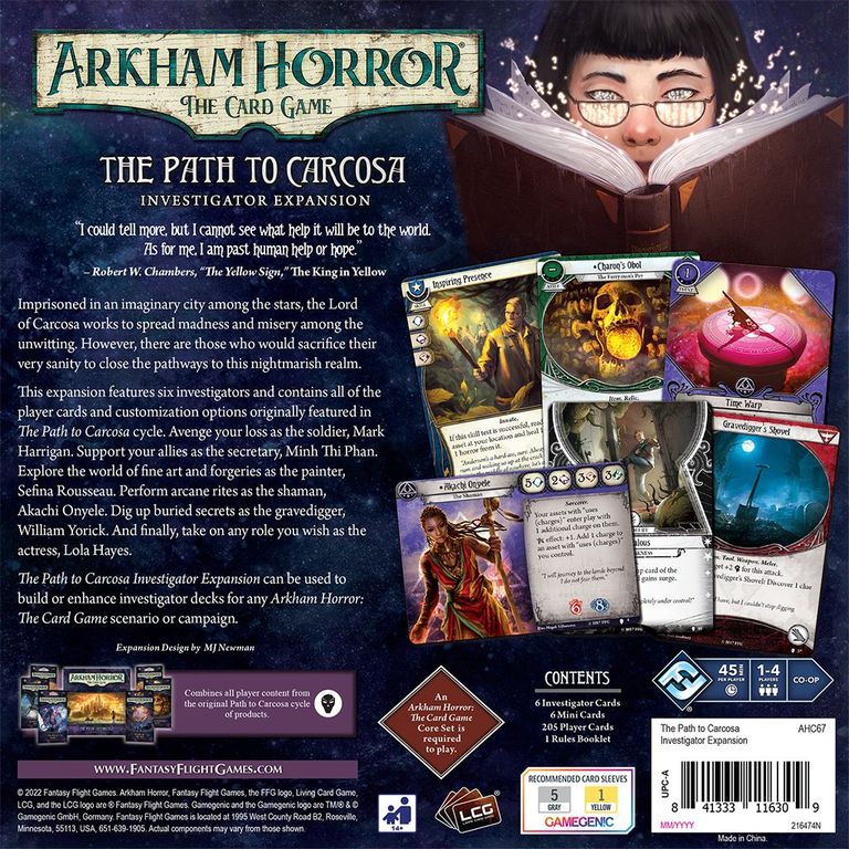 Horreur à Arkham : Le Jeu de Cartes - La Route de Carcosa - Extension Investigateurs dos de la boîte