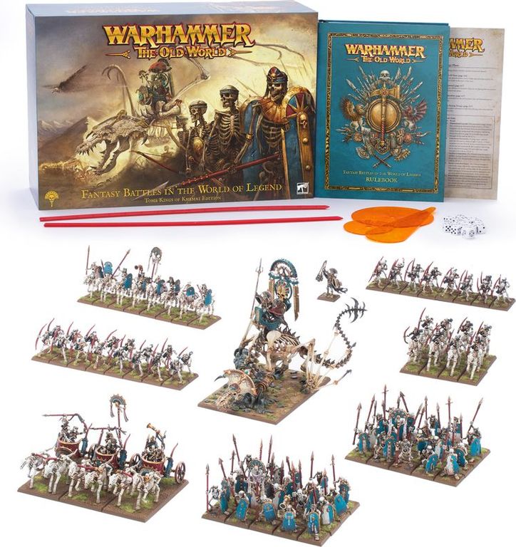 Warhammer: The Old World Core Set – Tomb Kings of Khemri Edition components