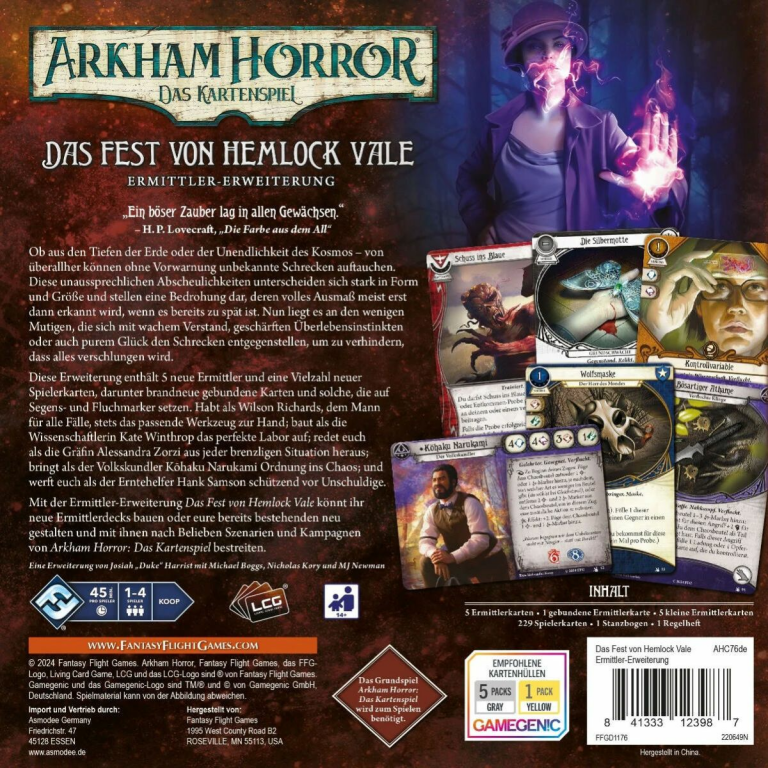 Arkham Horror: Das Kartenspiel – Das Fest von Hemlock Vale: Ermittler Erweiterung box