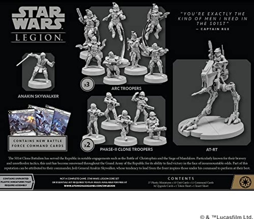 Star Wars: Legion - Galactic Republic Unit: 501st Legion Battle Force parte posterior de la caja