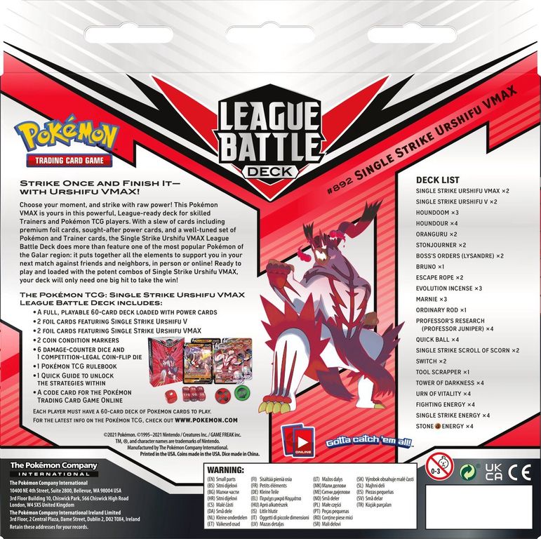 Pokémon TCG: Single Strike Urshifu VMAX League Battle Deck dos de la boîte