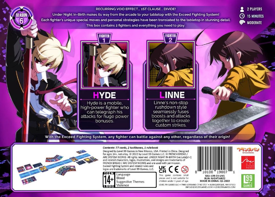 Exceed: Under Night In-Birth – Hyde vs. Linne dos de la boîte