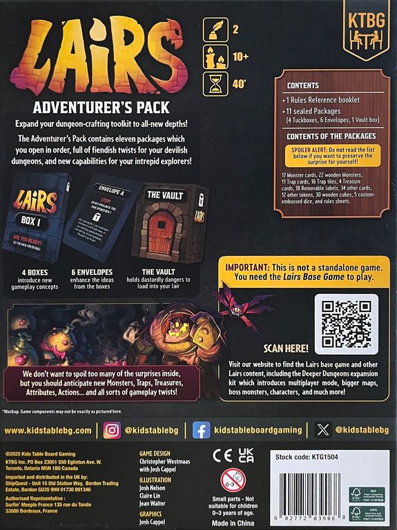 Lairs: Adventurer's Pack back of the box