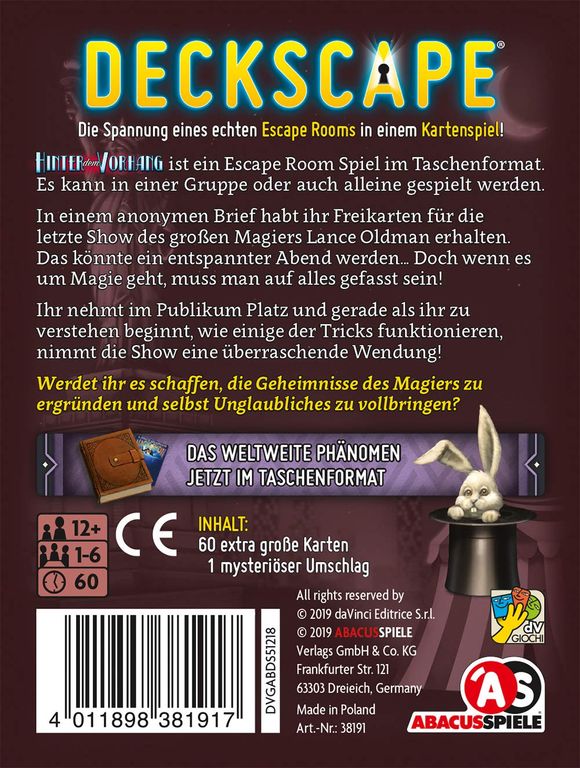 Deckscape: Hinter dem Vorhang rückseite der box