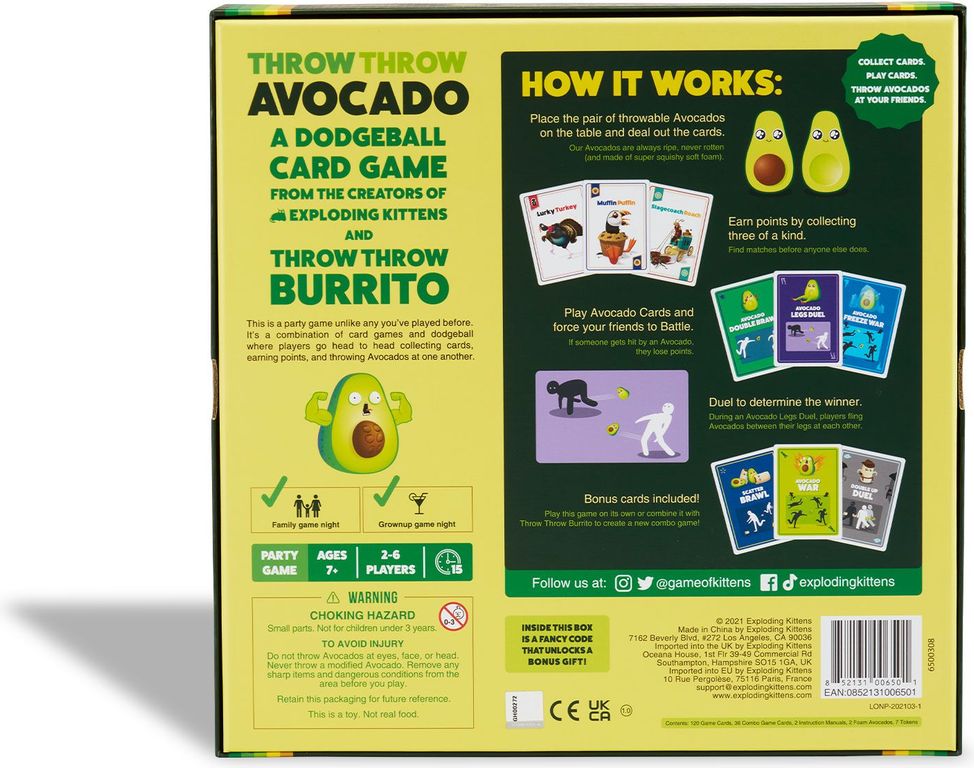 Throw Throw Avocado back of the box