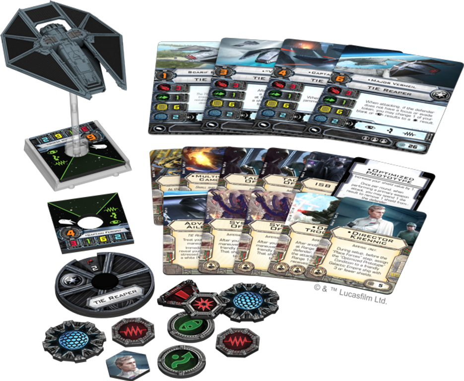 Star Wars: X-Wing Miniatures Game - TIE Reaper Expansion Pack components
