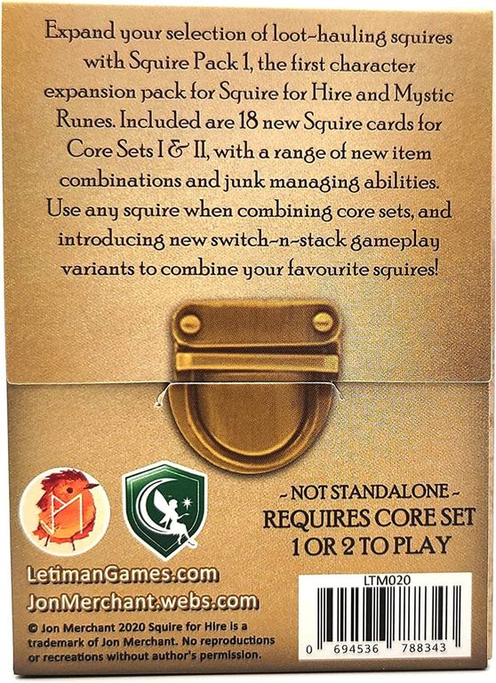 Squire for Hire: Squire Pack 1 back of the box