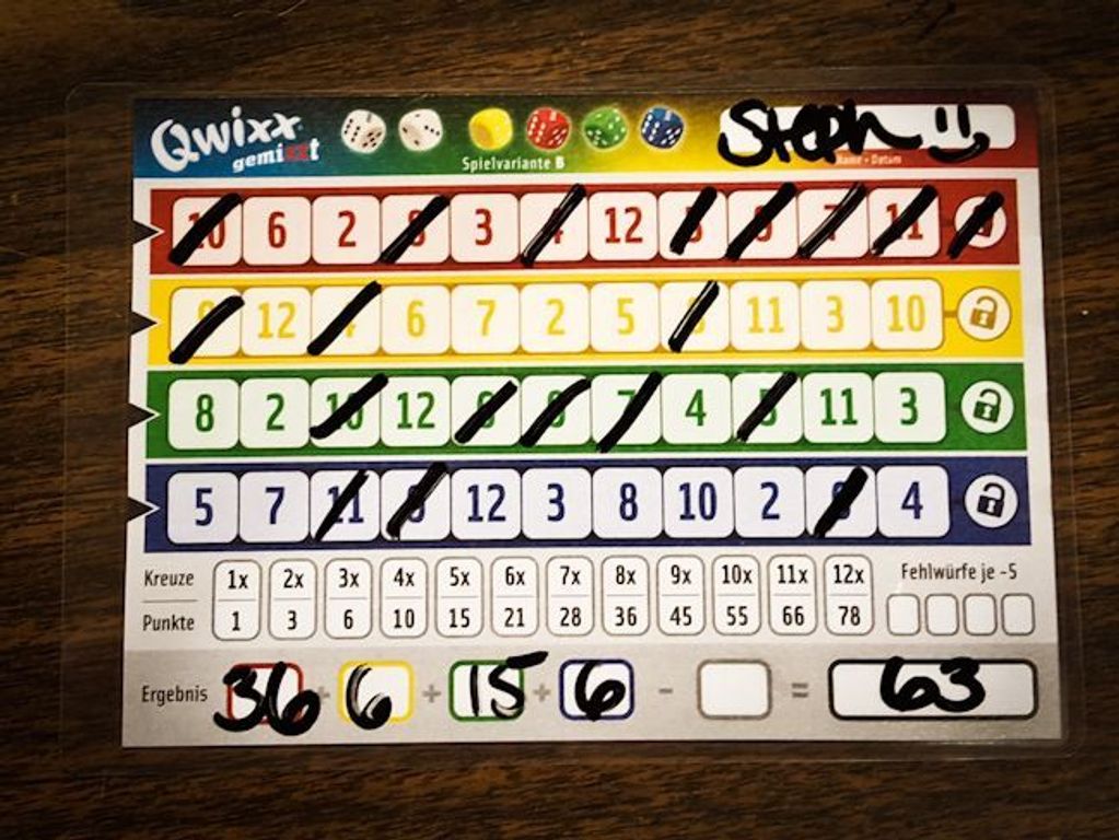 Qwixx Mixx game board