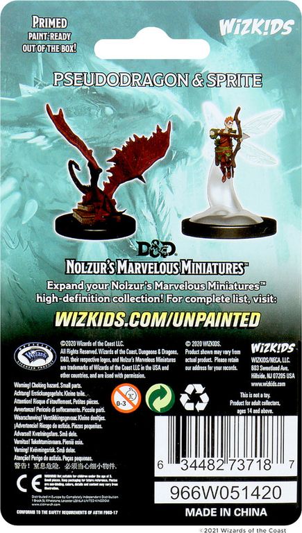 D&D Nolzur's Marvelous Miniatures - Sprite & Pseudodragon parte posterior de la caja