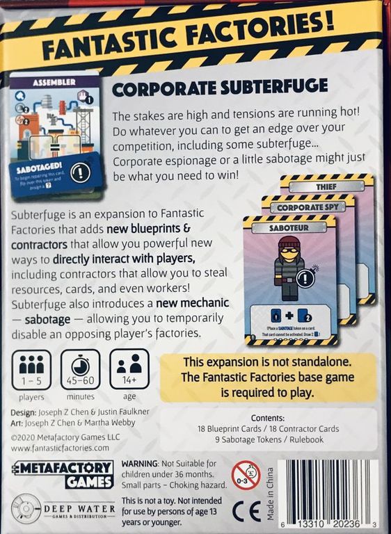 Fantastic Factories: Subterfuge back of the box