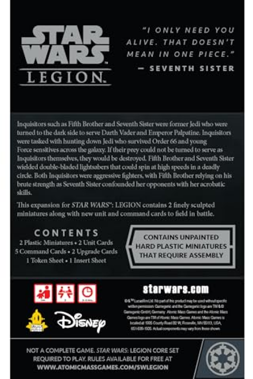 Star Wars: Legion – Fifth Brother and Seventh Sister Operative Expansion back of the box