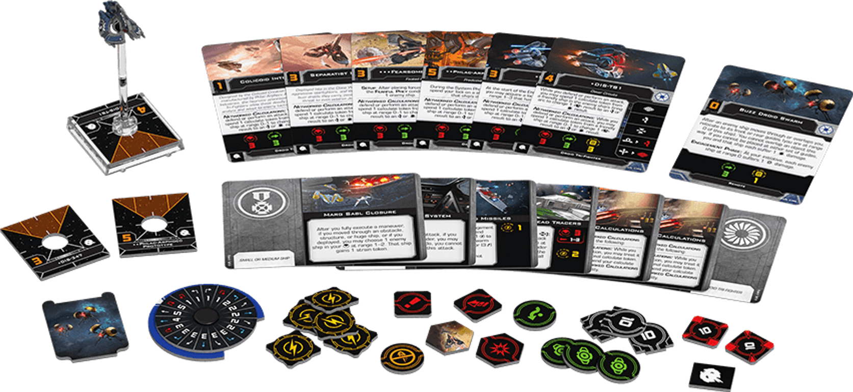 Star Wars: X-Wing (Second Edition) – Droid Tri-Fighter Expansion Pack komponenten