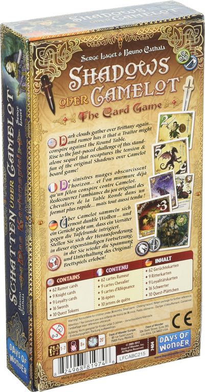 Shadows over Camelot: The Card Game parte posterior de la caja