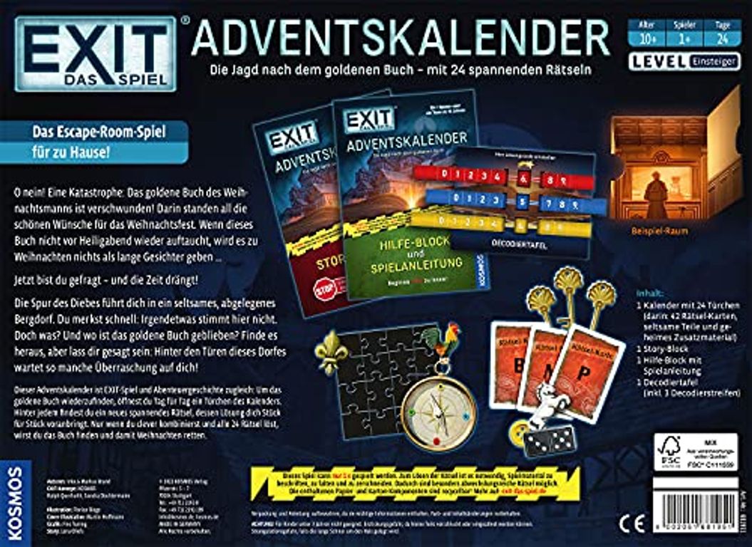 EXIT: Das Spiel – Adventskalender: Die Jagd nach dem goldenen Buch rückseite der box