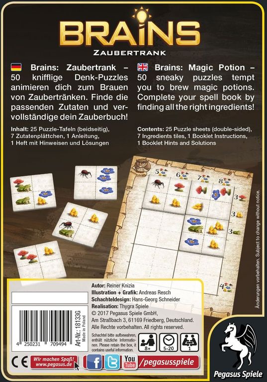 Brains: Zaubertrank rückseite der box