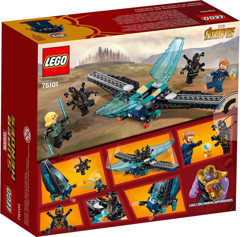 LEGO® Marvel Outrider shuttle aanval achterkant van de doos