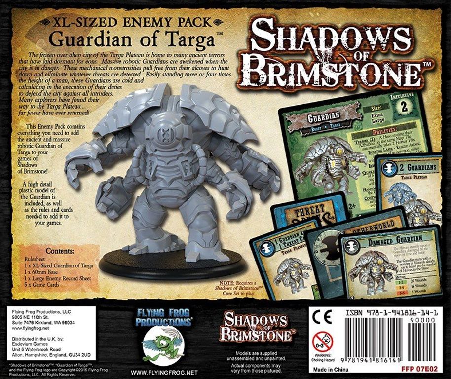 Shadows of Brimstone: The Guardian of Targa XL Enemy Pack parte posterior de la caja