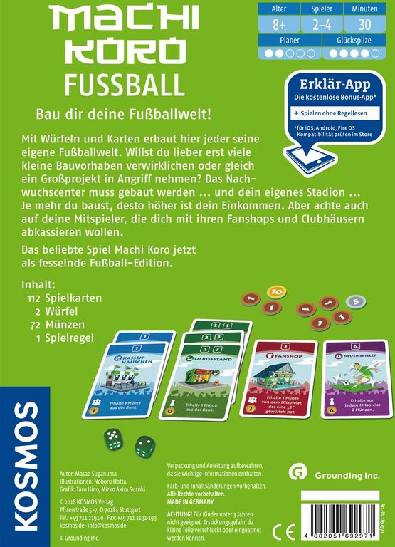 Machi Koro Fussball rückseite der box