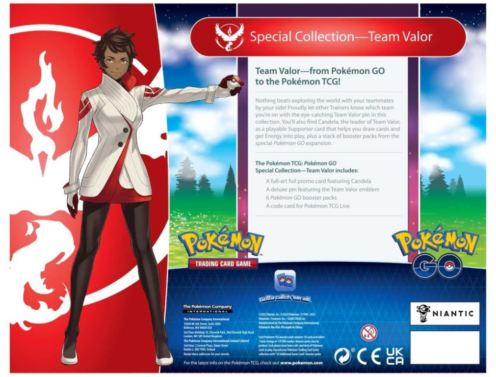 Pokémon TCG: Pokémon GO Special Collection (Team Valor) parte posterior de la caja