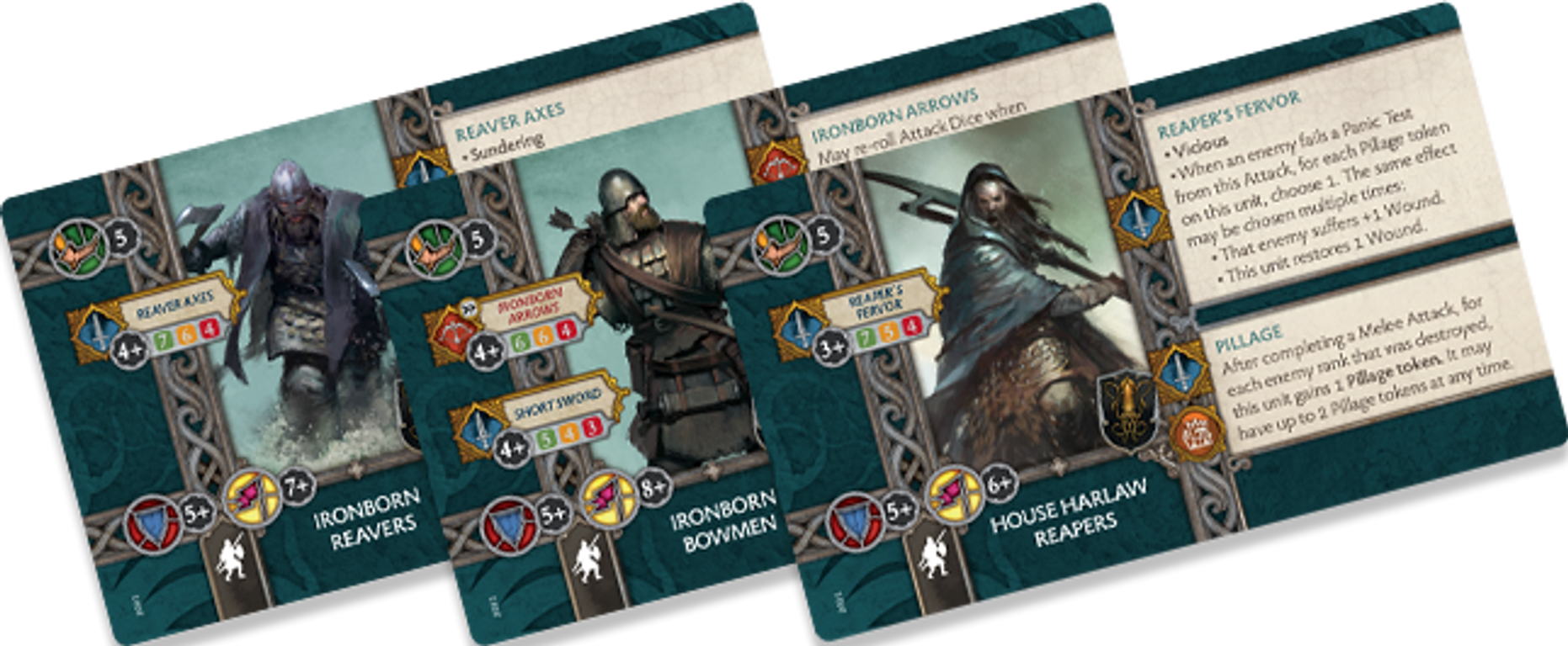 A Song of Ice & Fire: Tabletop Miniatures Game – Greyjoy Starter Set cards