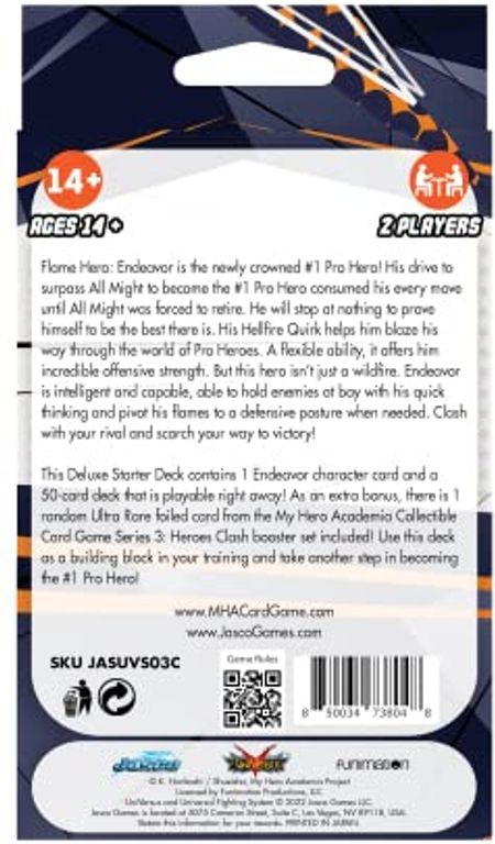 My Hero Academia CCG: Endeavor Starter Deck back of the box