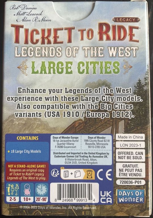 Ticket to Ride Legacy: Legends of the West – Large Cities Set rückseite der box