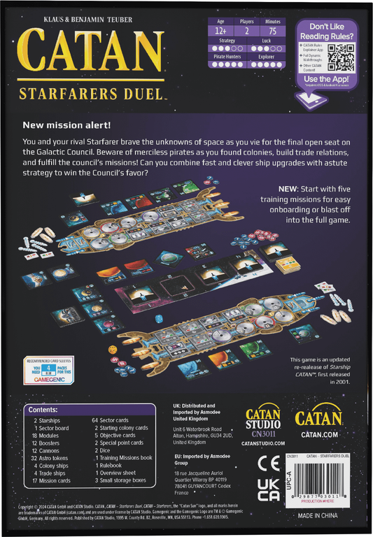 Catan: Viajeros de las Estrellas – El Duelo parte posterior de la caja
