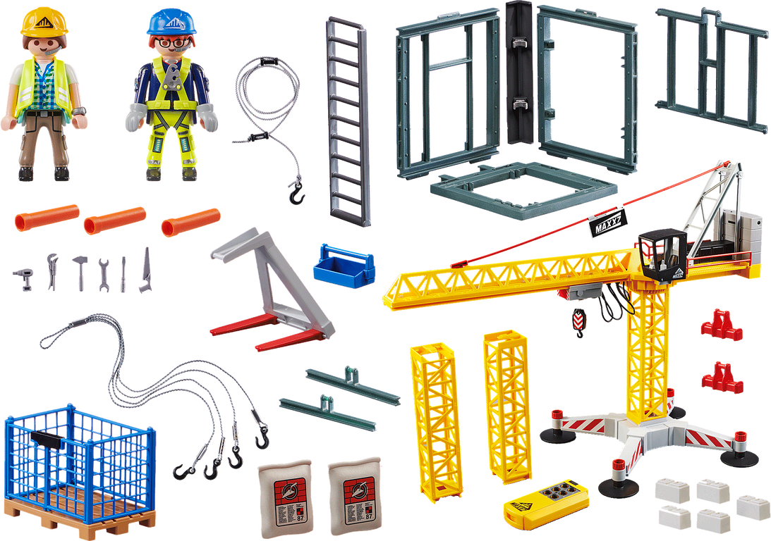 Playmobil® City Action RC Crane with Building Section components