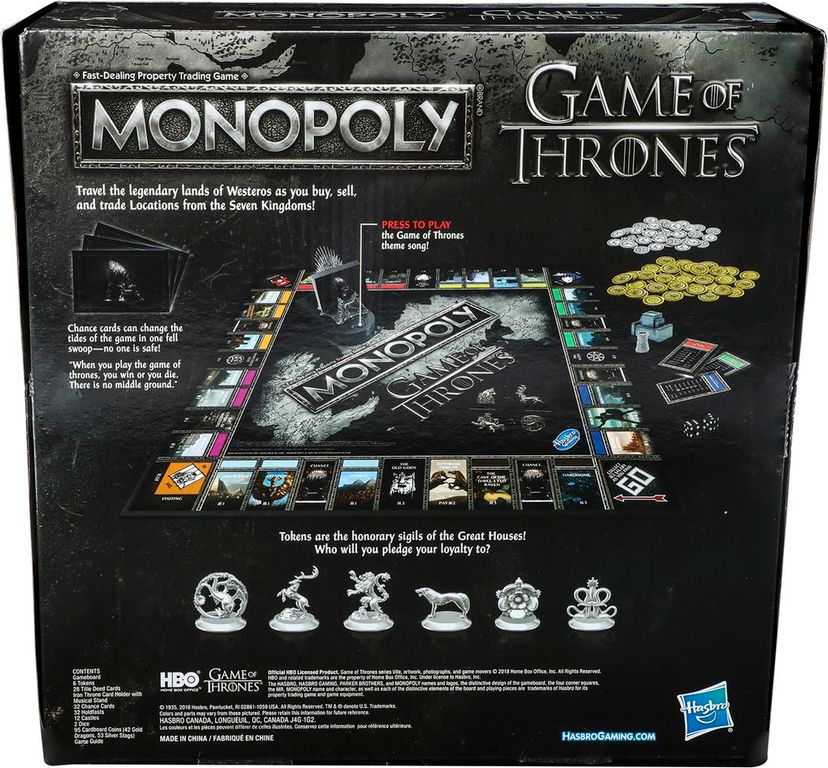 Monopoly: Game of Thrones back of the box