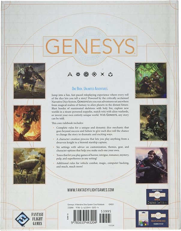 Genesys Core Rulebook dos de la boîte