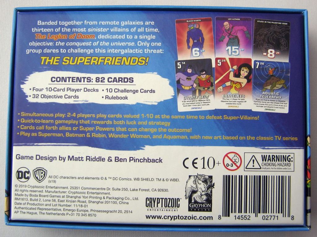 Challenge of the Superfriends Card Game achterkant van de doos